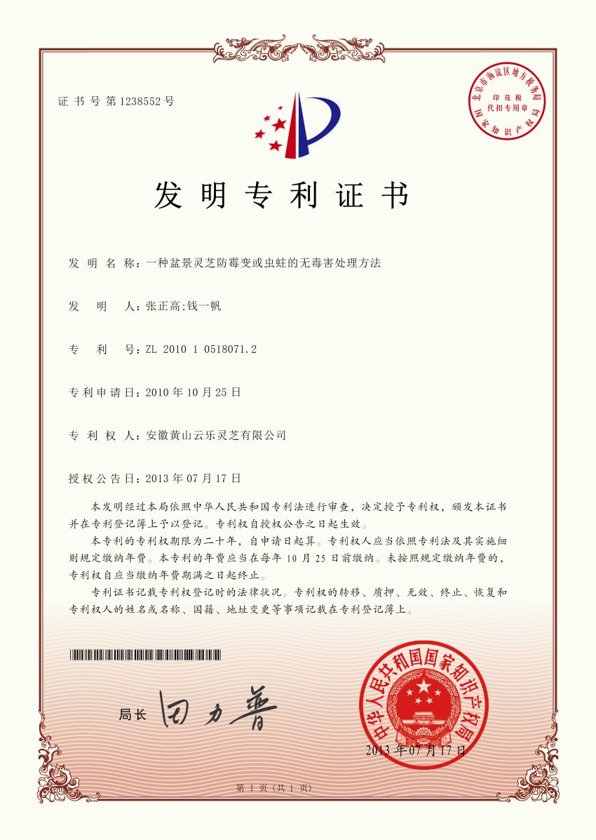 一种盆景灵芝防霉变或虫蛀的无毒害处理方法